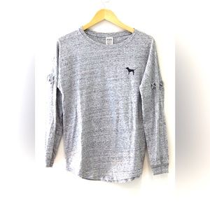 Victorias Secret Pink Sweatshirt Gray marled with black dog Large logo XS sleeve
